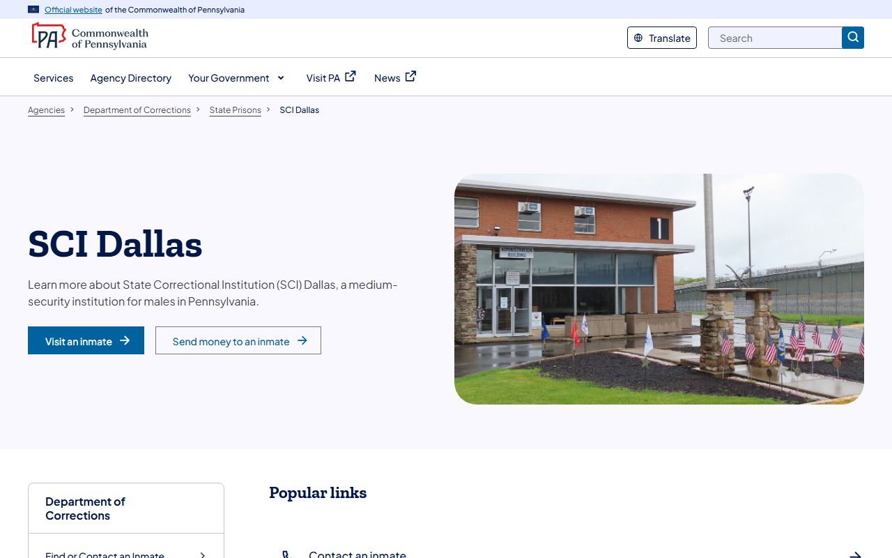 State Correctional Institution Dallas inmate population facility page
